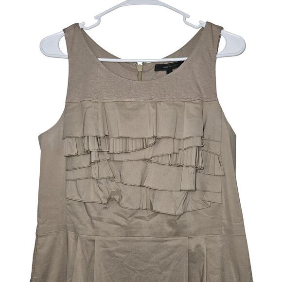 BCBG MAXAZRIA Sleeveless Khaki Sheath Ruffle Tiered Dress size 12 Large Pockets - Picture 3 of 7